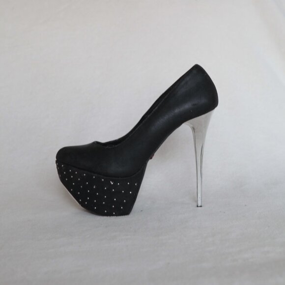 Promise Black Studded Stilettos 6 inch heels EUC - Picture 2 of 10